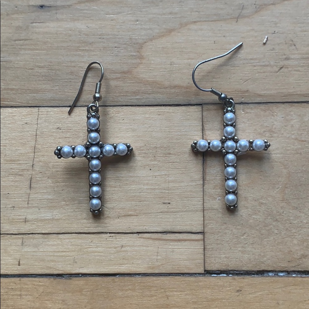 Pearl Cross Earrings